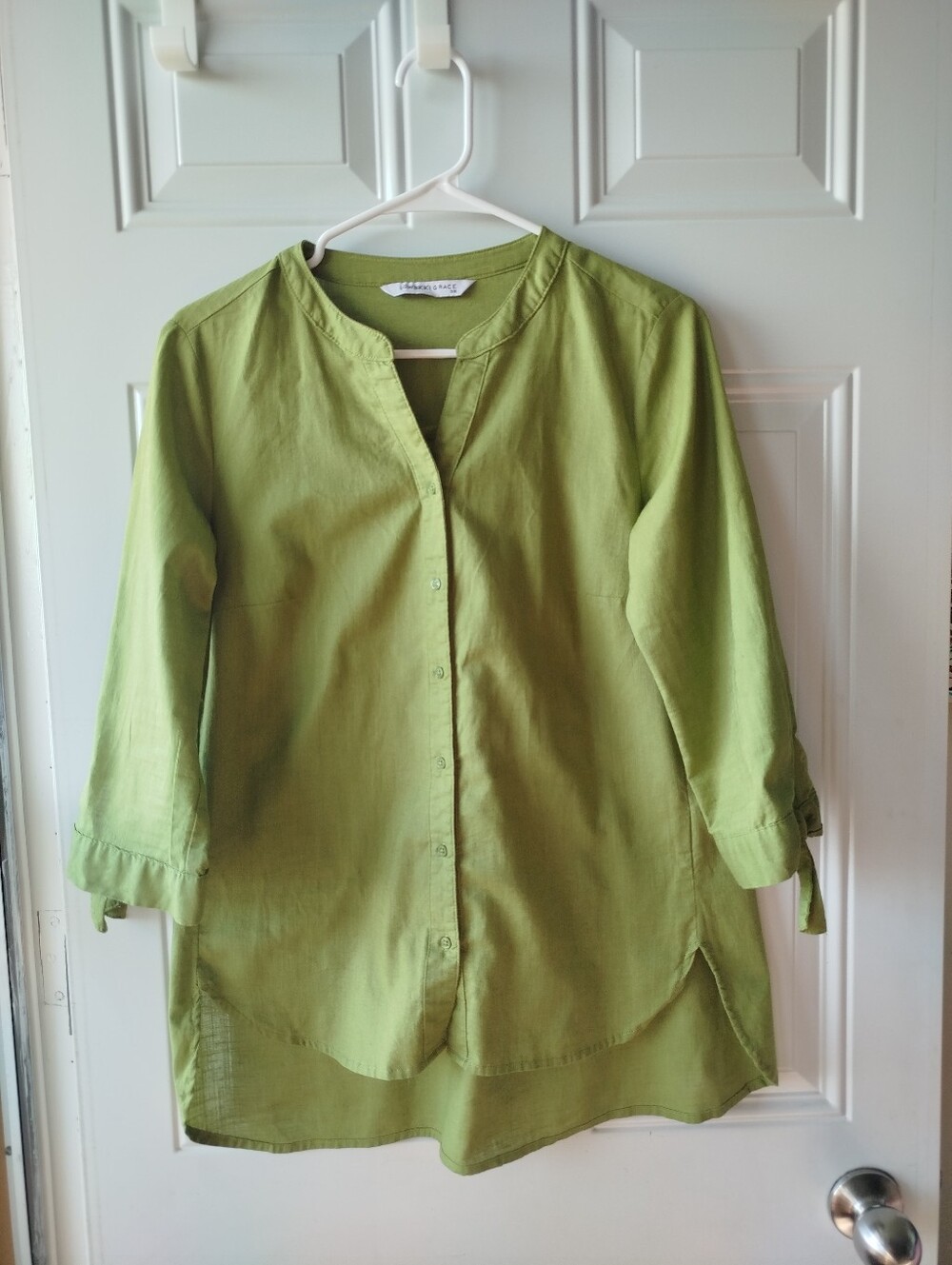 Light Green Button-Front Tunic Blouse